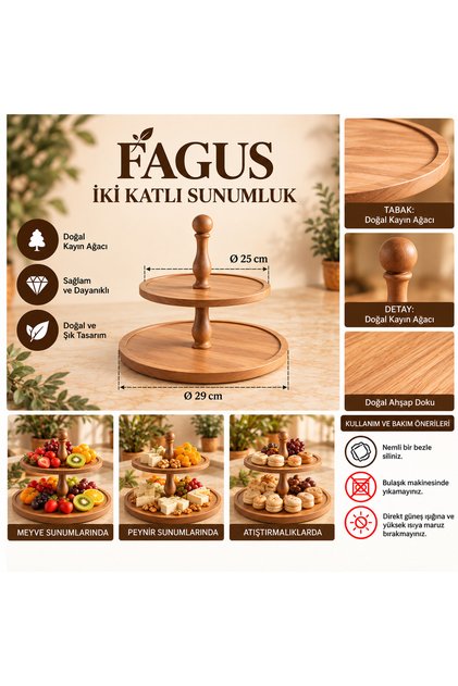 Fagus - İki Katlı Ahşap Sunum Tahtası