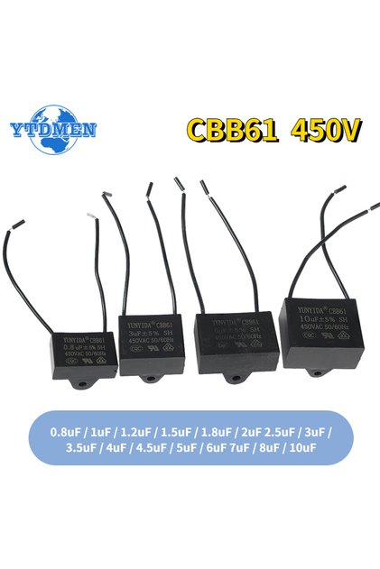 YTDMEN قطعة واحدة 2.5 ميكروفاراد، 1/5 قطع CBB61 مكثف بدء تشغيل 450 فولت، 0.8/1/1.2/1.5/2/2.5/3/3.5/4/4.5/5/6/7/8/10 ميكروفاراد مروحة