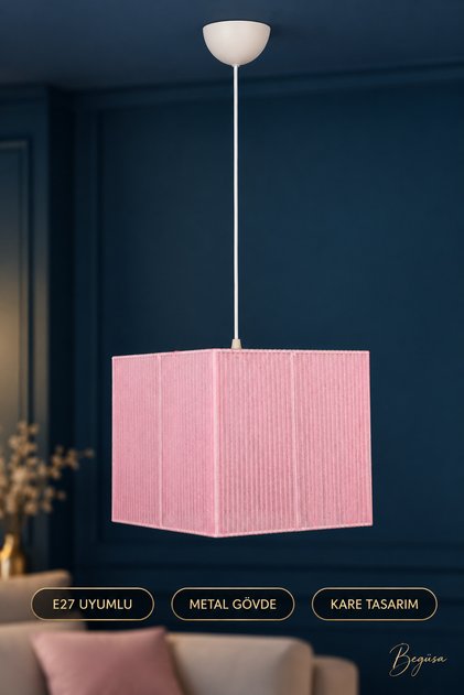 Nur No:2 Kare Tekli Avize Pembe 25x70