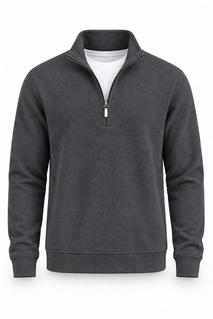 Lars Selanik Örme Kumaş Yarım Fermuar Erkek Sweatshirt - Antrasit