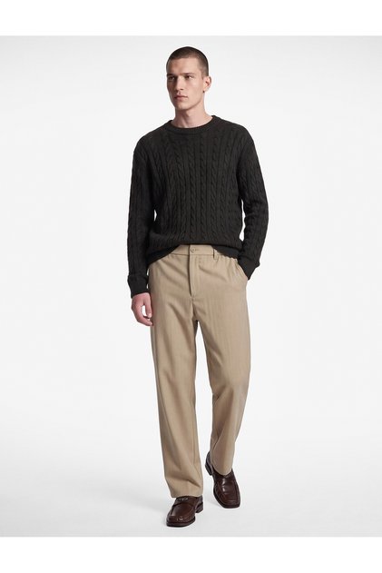 Viscose Blended Elastic Waist Buttoned Pocketed Comfortable Fit Wide Leg Fabric Trousers