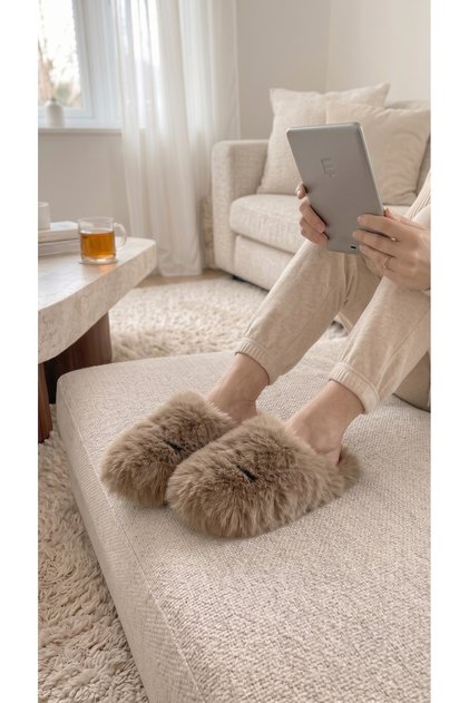 Women's Brown Closed-Front Extra Long Soft Furry House Slippers 2cm Bynd04