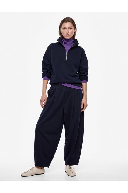 Modal Fabric Elastic Waist Pleated Paperbag Trousers with Pockets