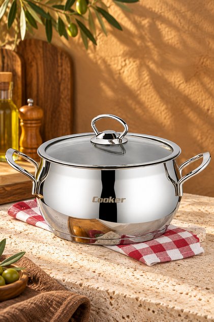 Lara 18 cm Stainless Steel Deep Pot with Glass Lid