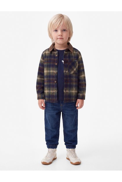 Wool Blend Long Sleeve Velvet Collar Lumberjack Shirt with Pockets