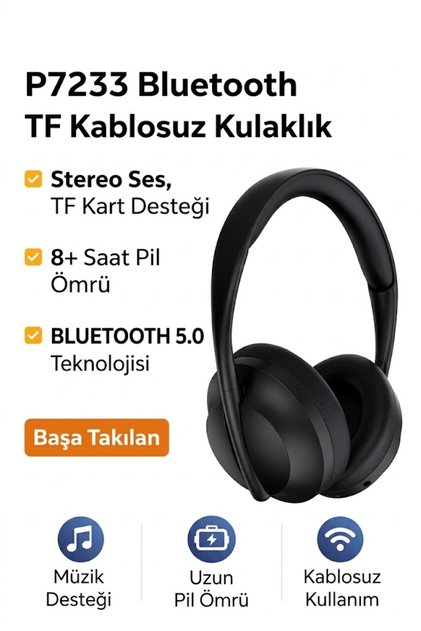 Kulak Üstü Kablosuz Uyumlu Bluetooth Kulaklık Stereo Gürültü Önleyici Katlanabilir Dahili Mikrofon