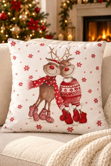 Deers Love Love Winter Deers Series Patterned Digital Printed Throw Pillow Cover