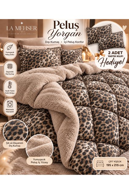 Yumuşacık Peluş Yastık Kılıfı Hediyeli Çift Kişilik Yorgan