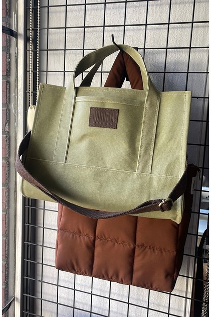 Women's Totebag Pistachio Green Waxed Canvas Bag - Original Size