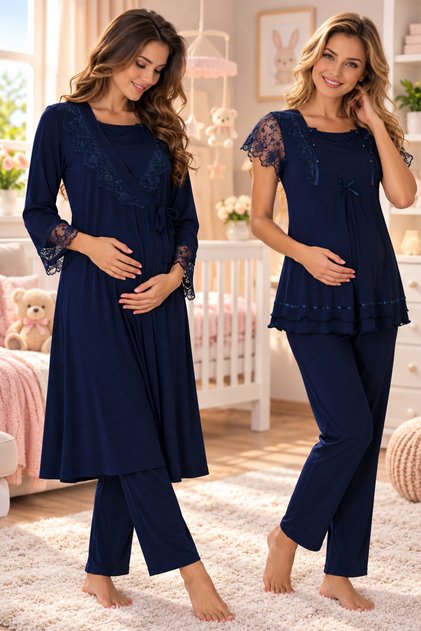 Cotton Maternity Pajama Set with Breastfeeding Feature and Adjustable Waist Effortt