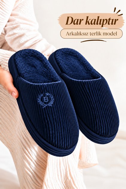 Unisex embroidered velvet soft sole fur-lined slippers