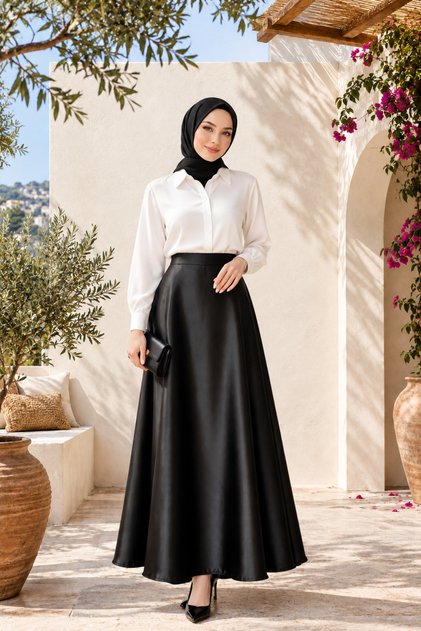 Satiné Milano Black Satin Matte Skirt