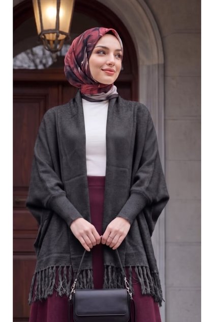 KADIN TRİKO KOLLU ŞAL PANÇO