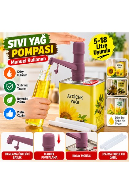 Sıvı Yağ Pompası Ayçiçek Zeytin Yağı Tenekesine Takılan Manuel Pompa 5 - 18 Litre Uyumlu