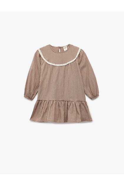 Pleated Pöti Checkered Brown Baby Girl Dress 6Wmg80021Aw