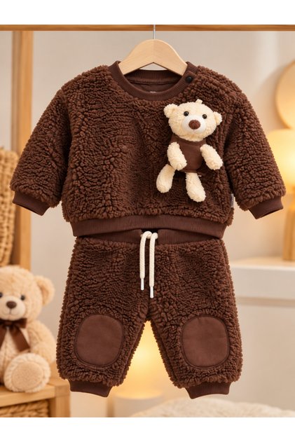 Ayıcıklı Polar Erkek Bebek Takım – Kahverengi- Unisex