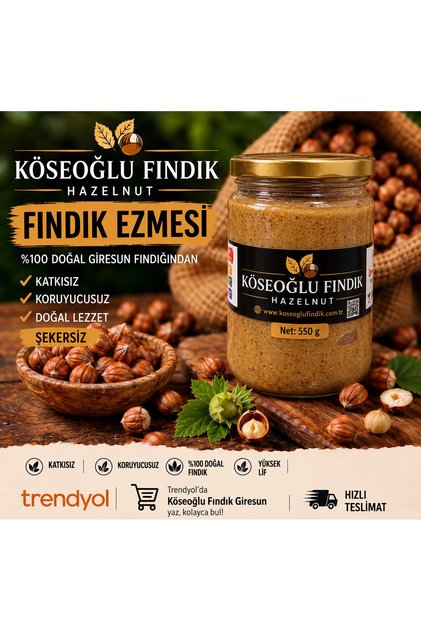 Fındık % 100 Giresun Kalite Fındık Ezmesi 550 Gr. (Şekersiz)