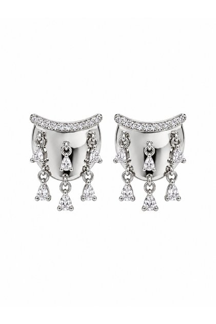 Lysanne Drop Stone Steel Earrings-Silver