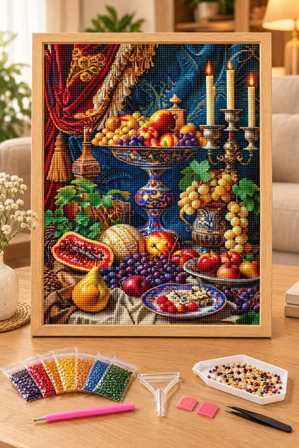 Diamond Painting Puzzle Kit, Classic Still Life with Candles and Fruits 50X65 cm Mosaic