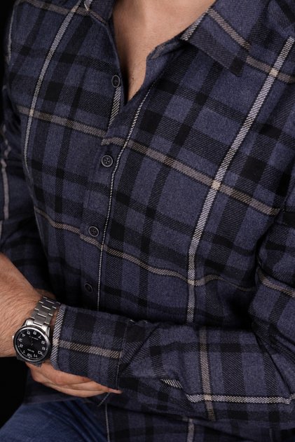 Blue Orange Striped Slimfit Lumberjack Men's Shirt