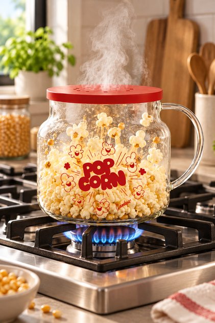 Micro Popcorn Borosilicate Glass Popcorn Pot (Suitable for Stove Top and Microwave)
