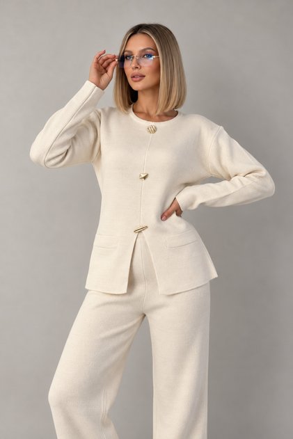 Sun Button Knitwear Top and Bottom Set New Season Trend Sweater Pants Two-Piece Combination