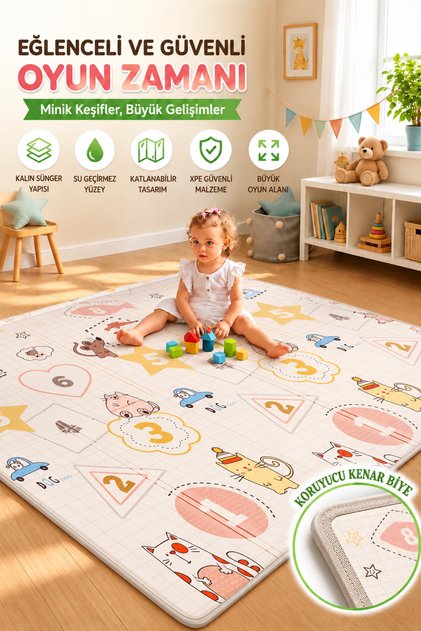 Happy Premium Katlanabilir Oyun Matı Oyun Halısı (ÖZEL KORUYUCU KENAR BİYE)