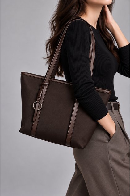 Women's Dark Brown Zippered Lined Hand and Shoulder Bag