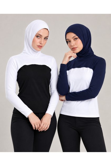 2’li Paket Boneli Boyunluklu Kolluk - Beyaz ve Lacivert Kapüşonlu Boyunluk