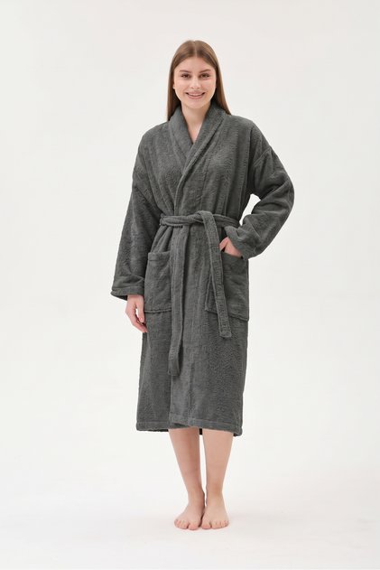 Şalyaka Bathrobe Anthracite 100% Cotton Unisex Ideal for Spa Women/Men