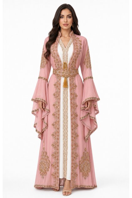 Women's Long Caftan with Handwork Stones and Embroidery on It Model 10