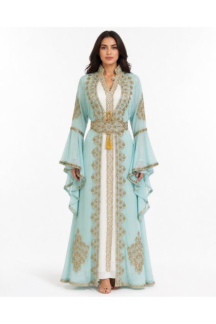 Women's Long Caftan with Handwork Stones and Embroidery on It Model 10