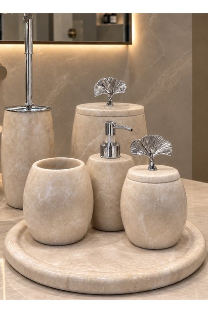 7-Piece Oval Beige Bathroom Set