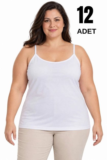 Plus Size Women's Cotton Strap Tank Top 12 Pack - White
