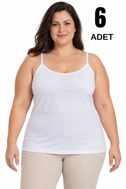 Plus Size Women's Cotton Strap Tank Top 6 Pack - White