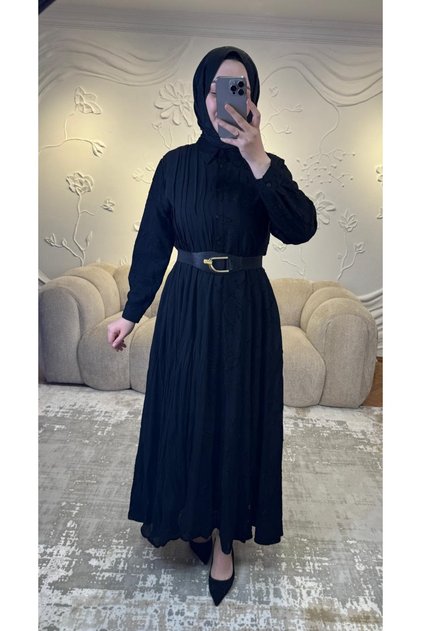 724 Belden Belted Jacquard Dress Black
