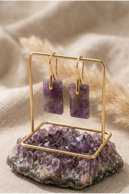 Rectangular Shaped Natural Stone Steel Earrings