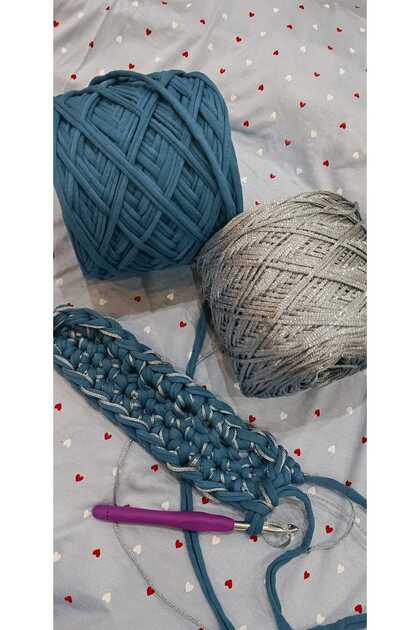 Double Set 1 Piece Blue Tone 300-400Gr Combed Cotton Thread-1 Piece Ice Blue Tone 300Gr 3mm Polyester Macrame