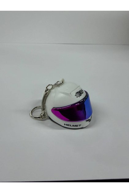 Lighted Motor Helmet Keychain White Purple Flip up Helmet Design Led Lighted Motorcycle Keychain with Visor