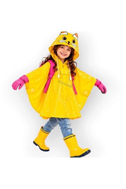 Children's Raincoat Waterproof Bag-Compatible Sleeveless Poncho – Cute Hooded Wind-Proof School & Nursery Raincoat for Ages 3-9 (110X60 cm)