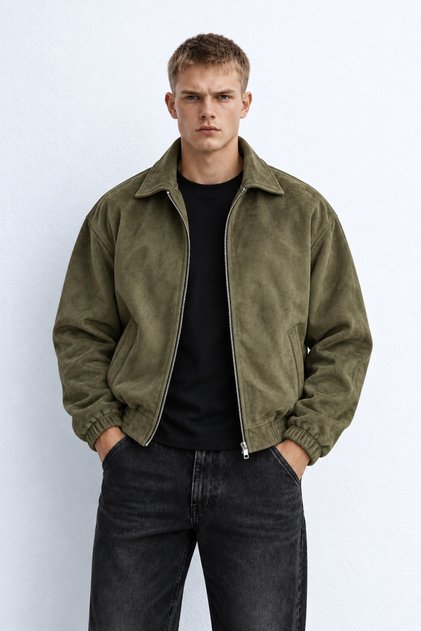 Erkek Oversize Süet Premium Fermuarlı Ceket