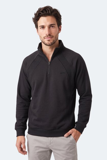 Mavon I Men's Stand Collar Zippered Black Sweatshirt