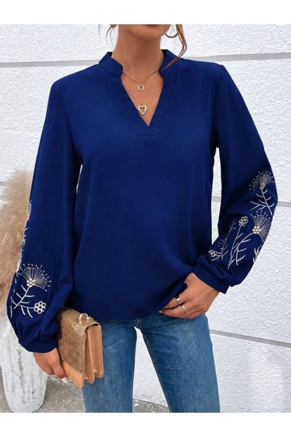 Women's long sleeve v-neck floral print viscose two-ply blouse