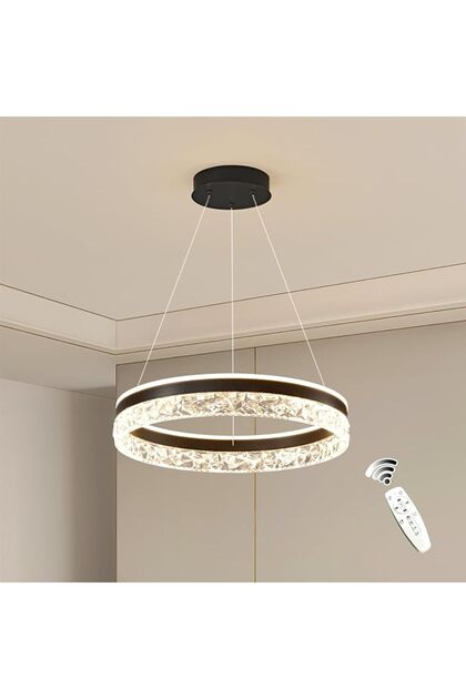 ثريا حديثة بتصميم حلقة LED، إضاءة معلقة كريستالية قابلة للتعتيم بقطر 50 سم، باللون الأسود، والأسود الدافئ