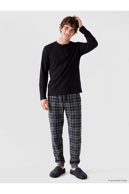 I Standart Fit Checkered Embroidered Men's Pajama Bottoms from Freezen Store