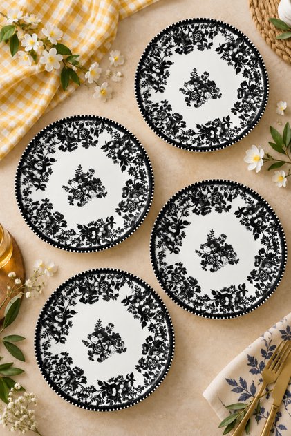 Set of 6 Vintage British Style Floral Pattern Serving Plates 26 cm – Serving, Breakfast, and Presentation Plate, Cake and Treat Plate