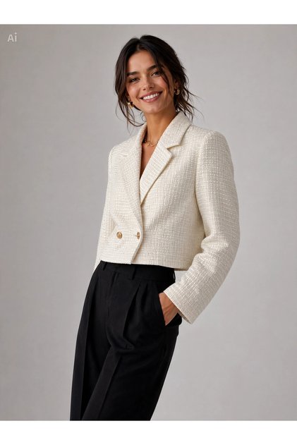 Women's Short White Comfort Fit Blazer Jacket