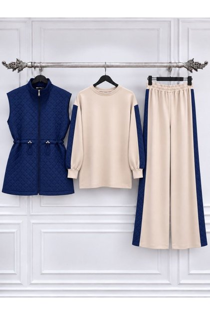 Ayshe Women's Quilted Detailed Vest 3-Piece Tracksuit Set