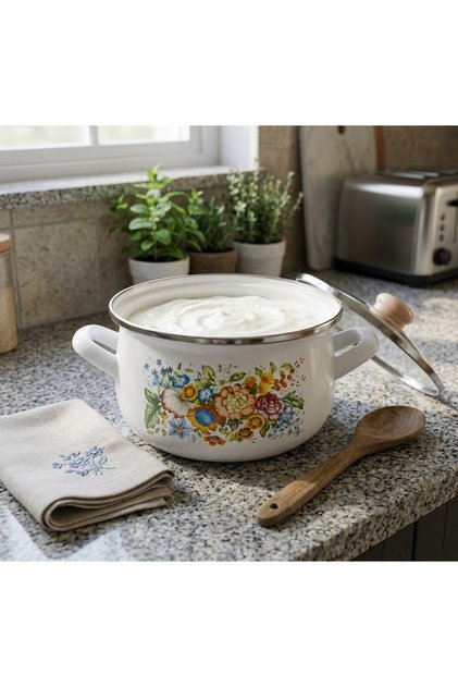 22 cm 4 Liter Dirt Flower Enamel Pot Milk Yogurt Sauce Pot