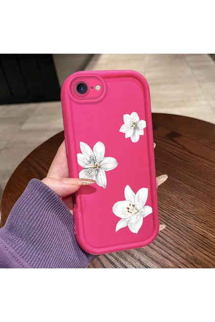 iPhone 7/8/Se 2020 2022 Compatible Pink Red Silicone Flower Pattern Case Shockproof Camera Protection